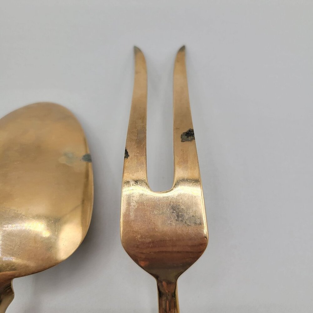 Siam Rosewood and Brass Serving Utensils Twist Handle Three Pieces - Picture 3 of 5